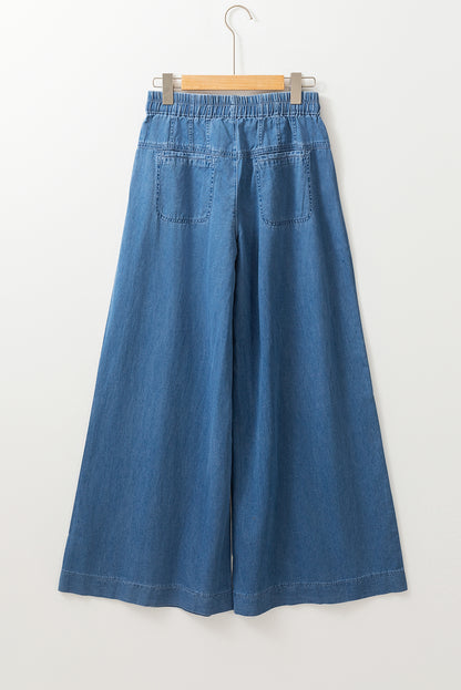 Dusk Blue Mineral Wash Button High Waist Wide Leg Jeans