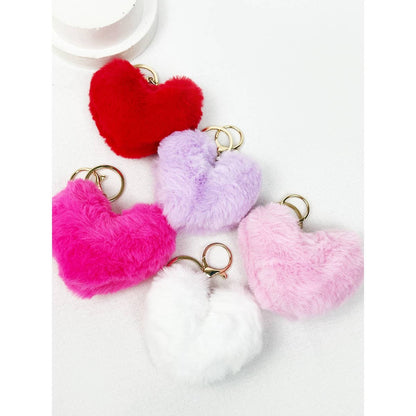 Heart Shape Faux Fur Pom Pom Keychain: MIX COLOR / ONE(12)