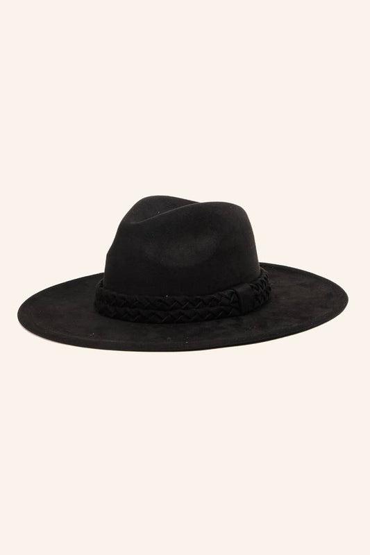Double Rope Braid Fedora Hat Black