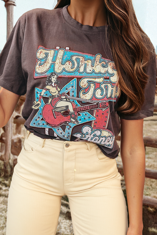 Fashion-W Honky Tonk Honey Graphic Western Fashion Tee: As shown / Missy / M