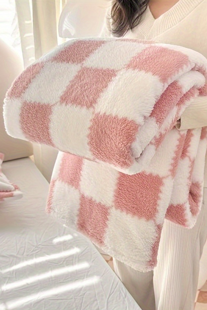 Pink Checkered Fluffy Coral Fleece Blanket