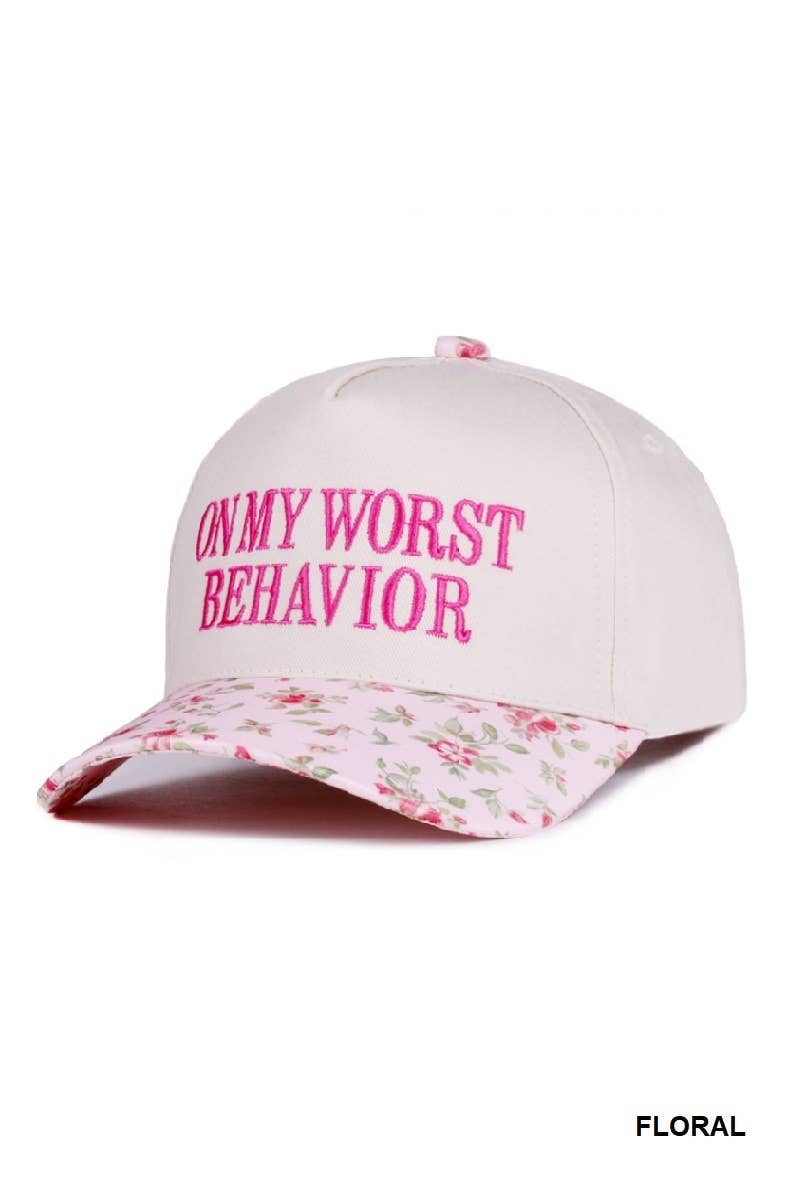,,,...._ 0919 On My Worst Behavior Two Tone Canvas Cotton Cap SI-28817: BLACK-189427 / OS