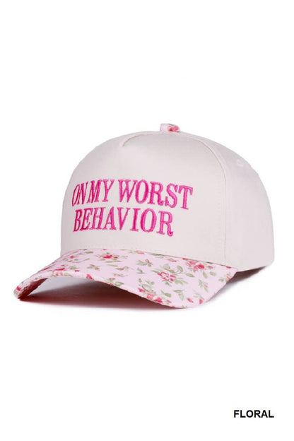 ,,,...._ 0919 On My Worst Behavior Two Tone Canvas Cotton Cap SI-28817: BLACK-189427 / OS