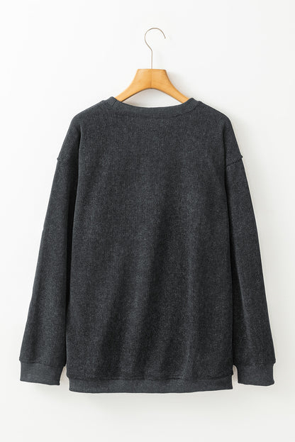 Black Halloween Ghost Transfer Vinyl Process Corded Crew Neck Loose Sweatshirt