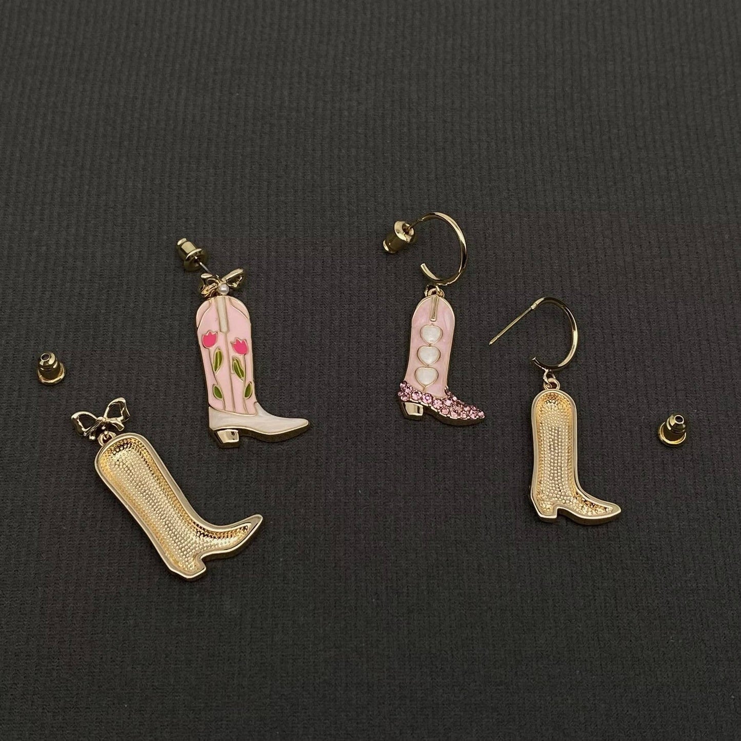 Western Style Enamel Boots Charm Post Earrings - WJ: Heart
