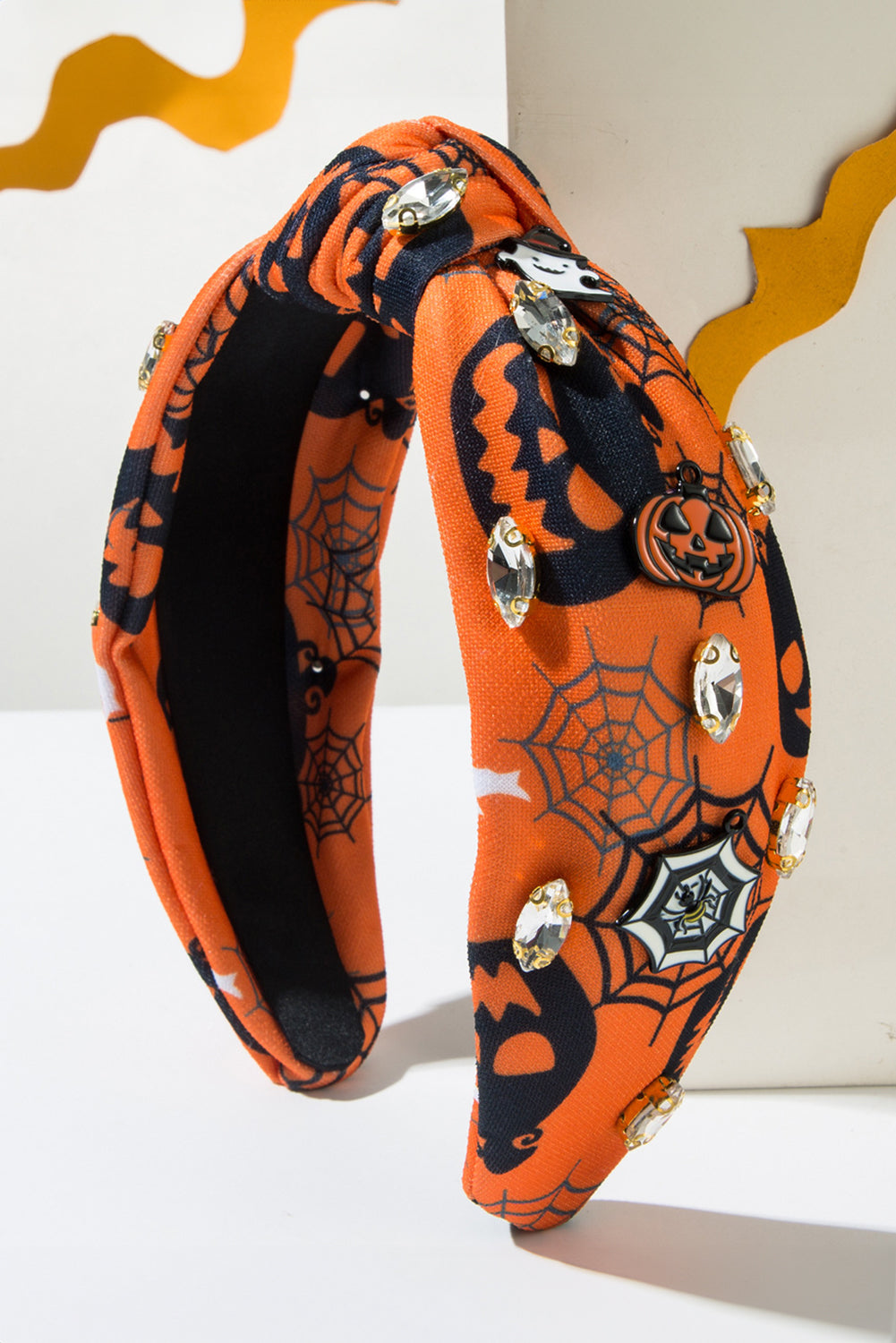 Orange Halloween Pumpkin Ghost Rhinestone Knotted Headband
