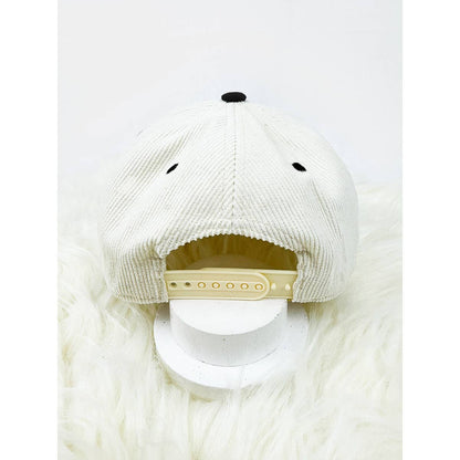 Two Tone Corduroy Snap Back Baseball Cap: BROWN/CREAM / ONE(6)