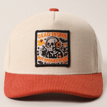 DEAD INSIDE BUT SPOOKY VIBES Two-Tone Corduroy Trucker Hat: BLACK / One Size