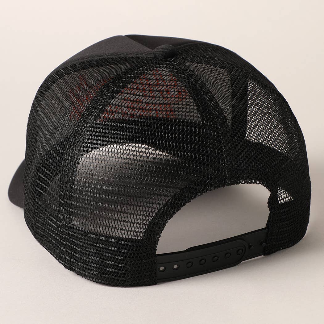 Howdy Witches Embroidered Mesh Back Trucker Hat : BLACK-ORANGE / ONE SIZE