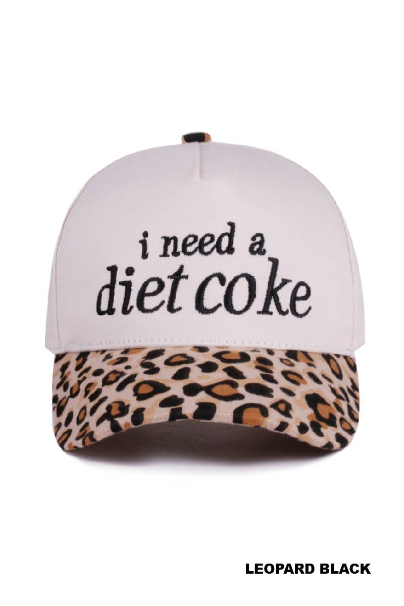 ,,,,,.._ 1015 I Need A Diet Coke Two Tone Canvas Cotton Cap SI-28475: LEOPARDRED-191150 / OS