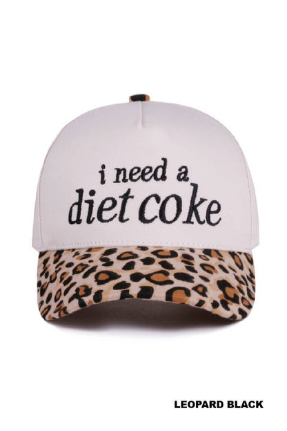 ,,,,,.._ 1015 I Need A Diet Coke Two Tone Canvas Cotton Cap SI-28475: LEOPARDRED-191150 / OS