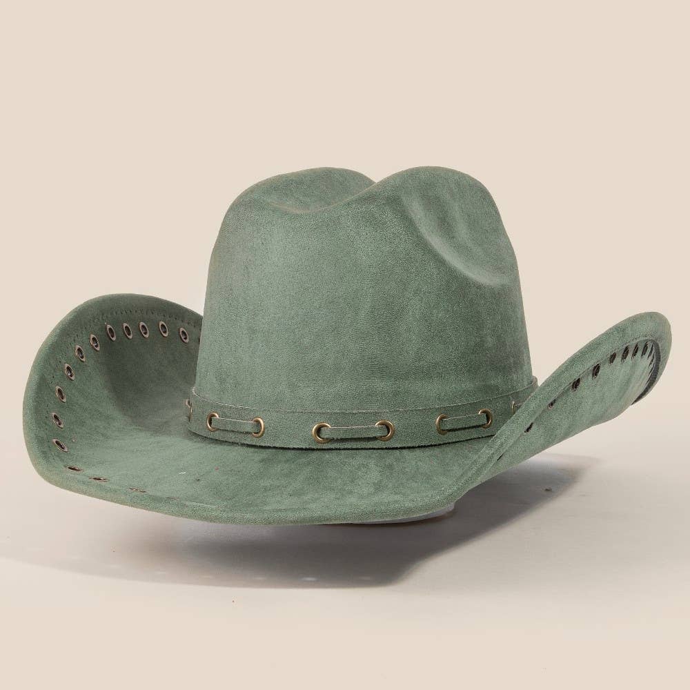 Grommet Brim Faux Suede Cowboy Hat: BR