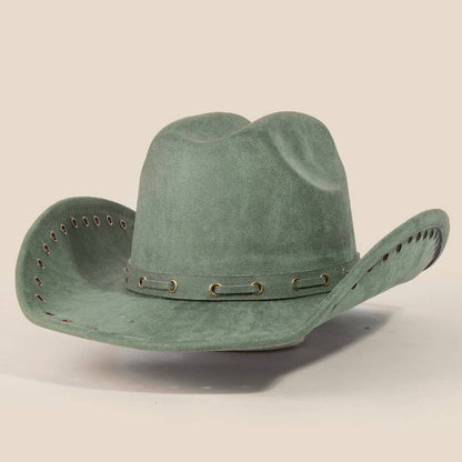 Grommet Brim Faux Suede Cowboy Hat: BR