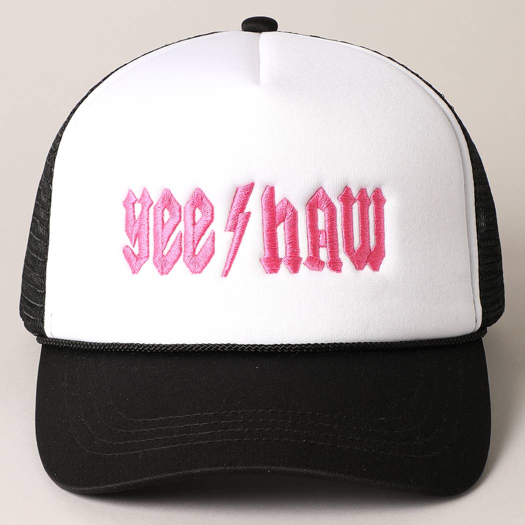 YeeHaw Letter Graphic Embroidered Foam Trucker Hat: BLKWH / ONE SIZE