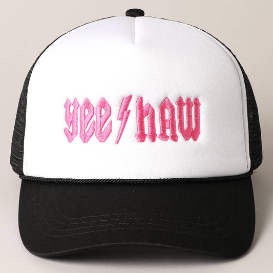 YeeHaw Letter Graphic Embroidered Foam Trucker Hat: BLKWH / ONE SIZE
