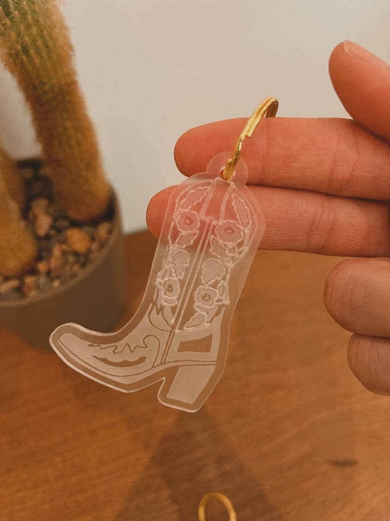 Floral Rose Cowboy Boot Western Keychain Jewelry : Midnight Black / Gold