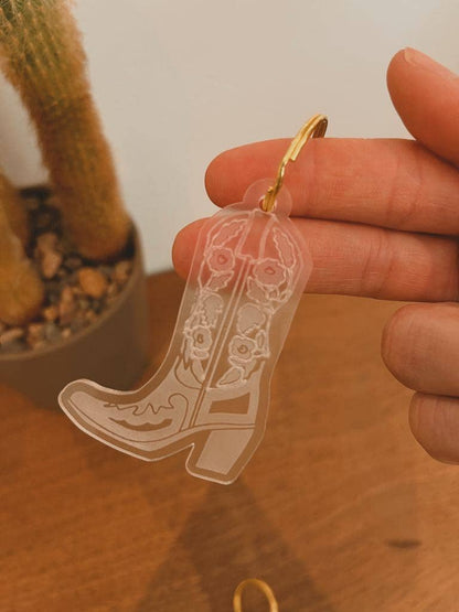 Floral Rose Cowboy Boot Western Keychain Jewelry : Midnight Black / Gold