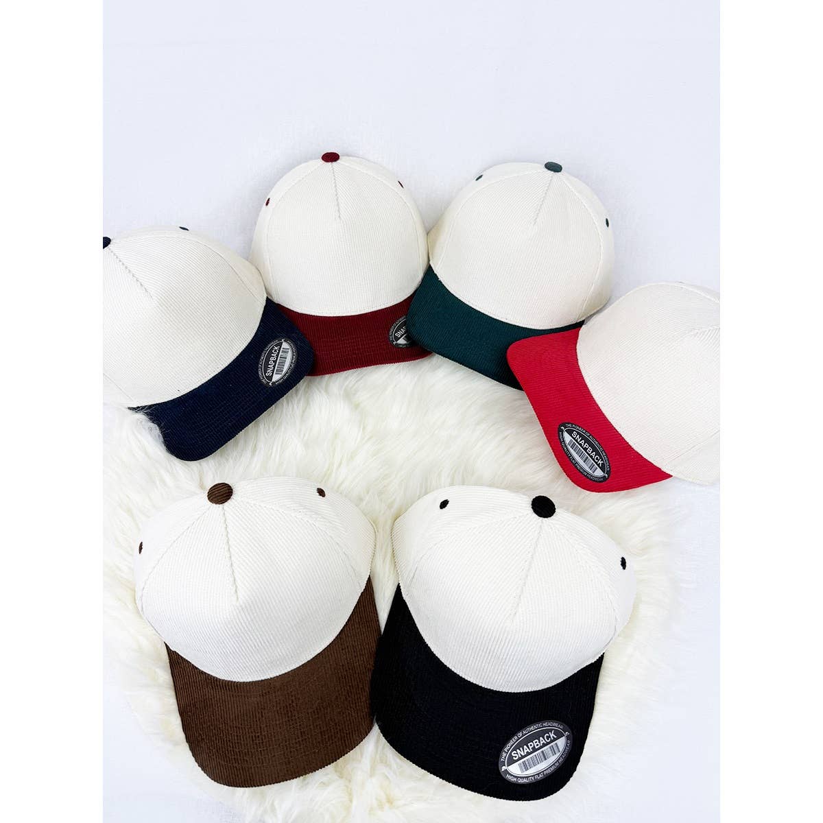 Two Tone Corduroy Snap Back Baseball Cap: RED/CREAM / ONE(6)